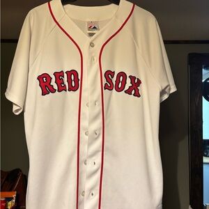 Majestic White Baseball Jersey with Red Piping